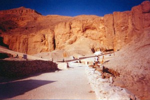 The tall desert cliffs in the Valley of the Kings.